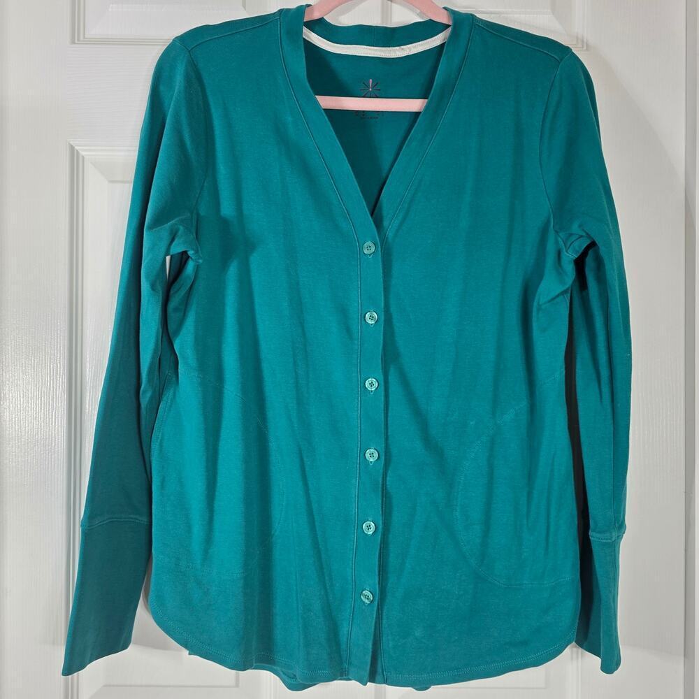 Isaac Mizrahi Live Teal Green Cardigan Sweater Women's Size M